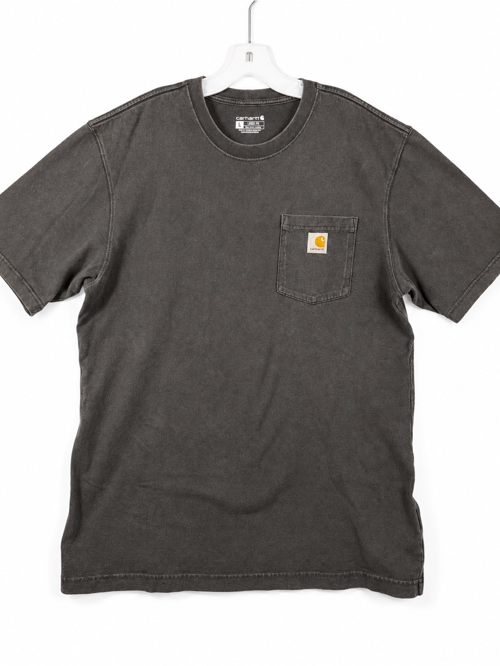 Carhartt Men’s Short Sleeve Pocket Tee — Charcoal black distressed. Large long